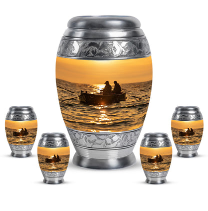 Fishing Theme Large Urn With 4 Keepsake Urn