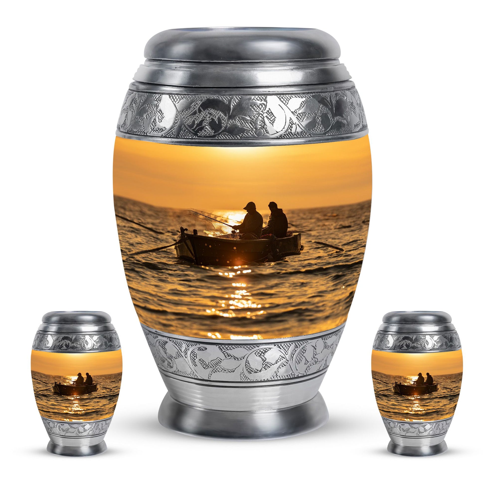 Fishing Theme Large Urn With 2 Keepsake Urn