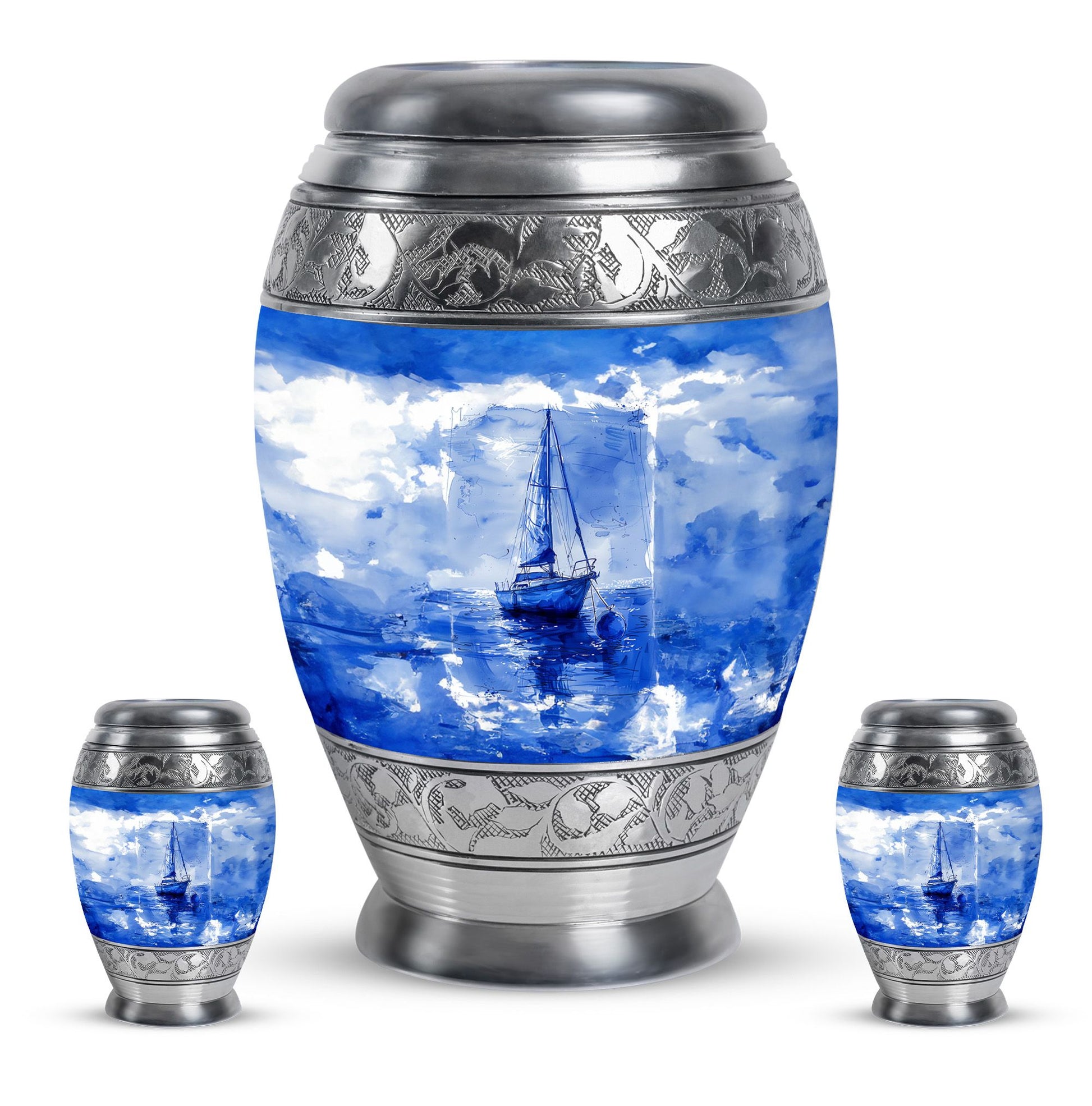 Fishing Theme Large Urn With 2 Keepsake Urn