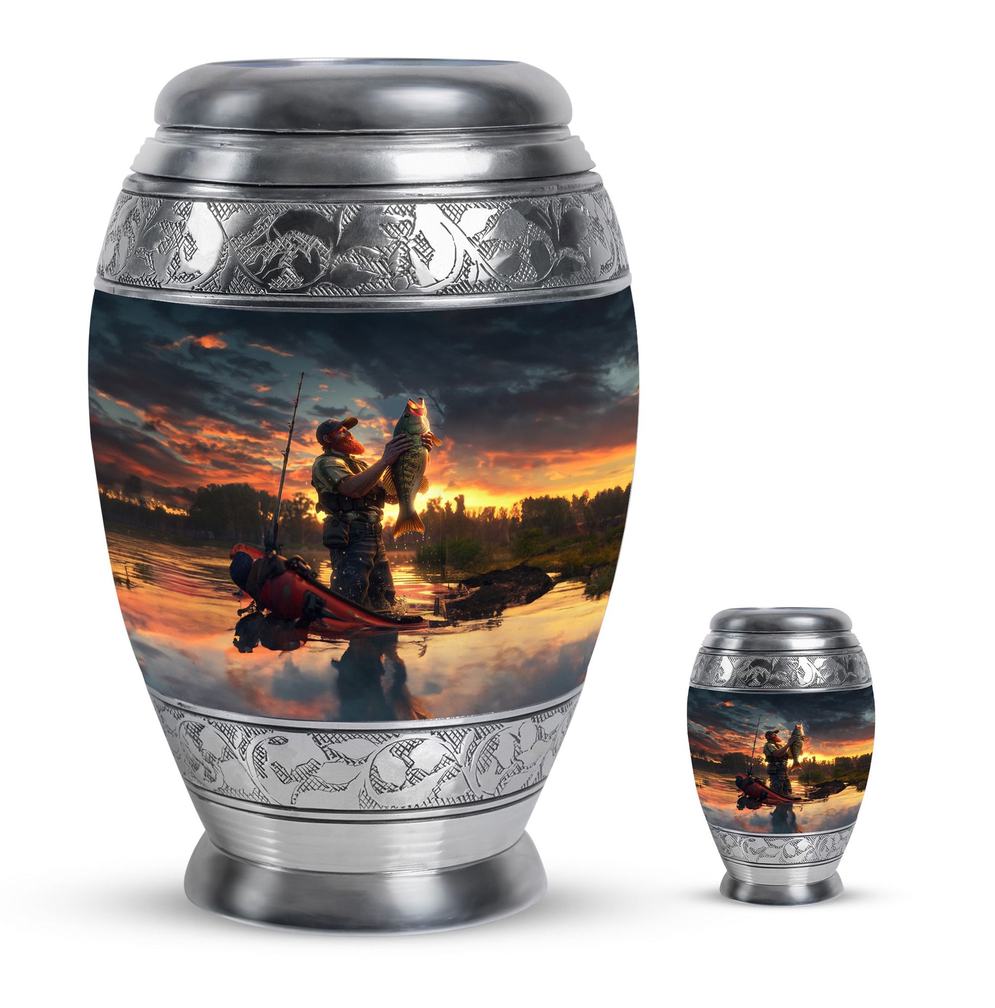 Fishing Theme Large Urn With 1 Keepsake Urn