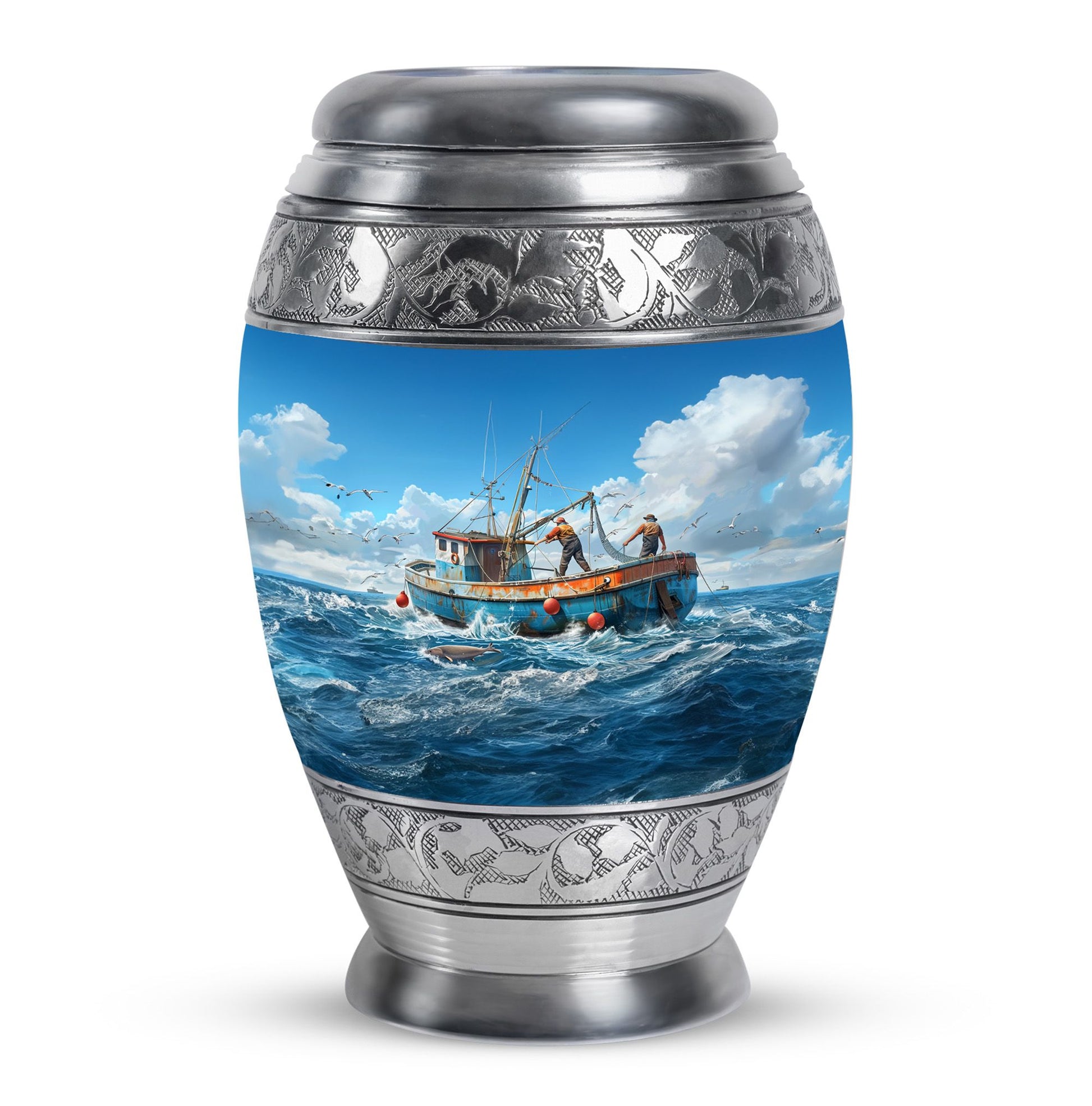 Fishing Theme Large Urn 10 Inch