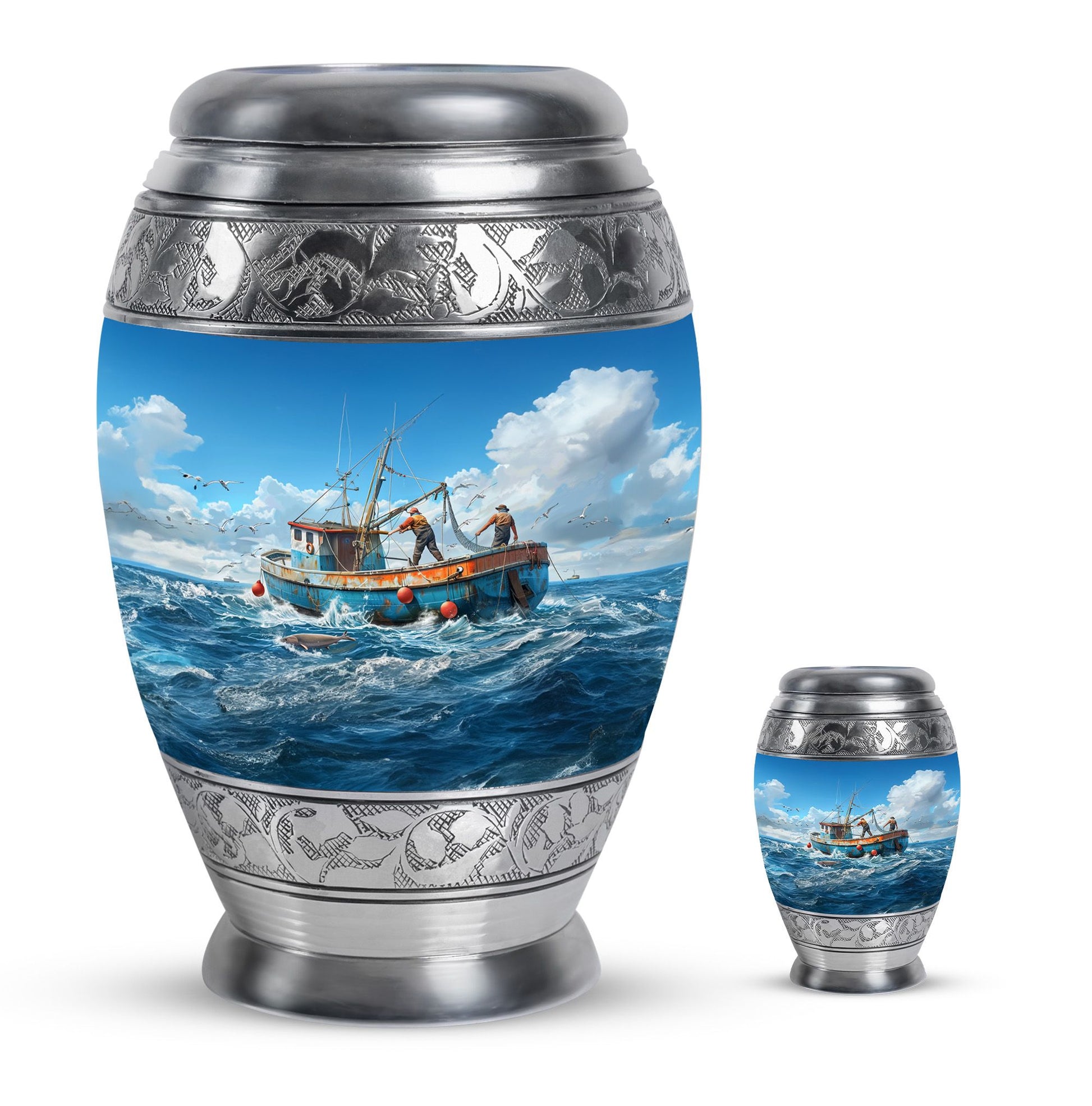 Fishing Theme Large Urn With 1 Keepsake Urn