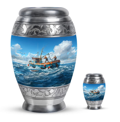 Fishing Theme Large Urn With 1 Keepsake Urn