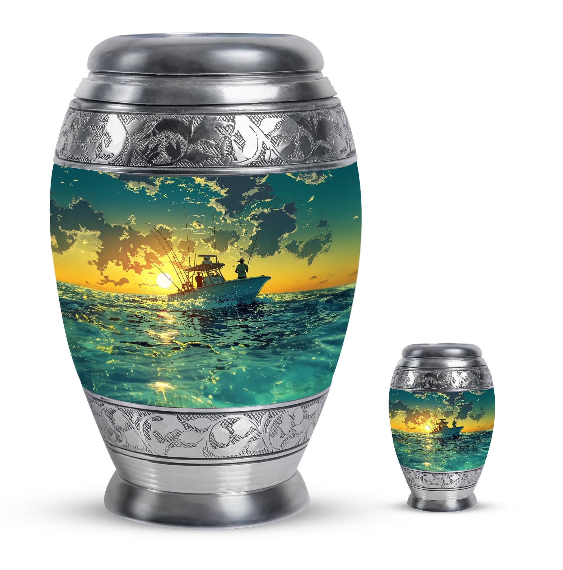 Fishing Theme Large Urn With 1 Keepsake Urn