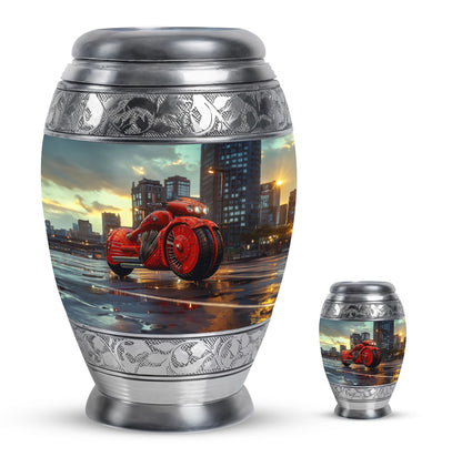 Motorcycle Theme Large Urn With 1 Keepsake Urn