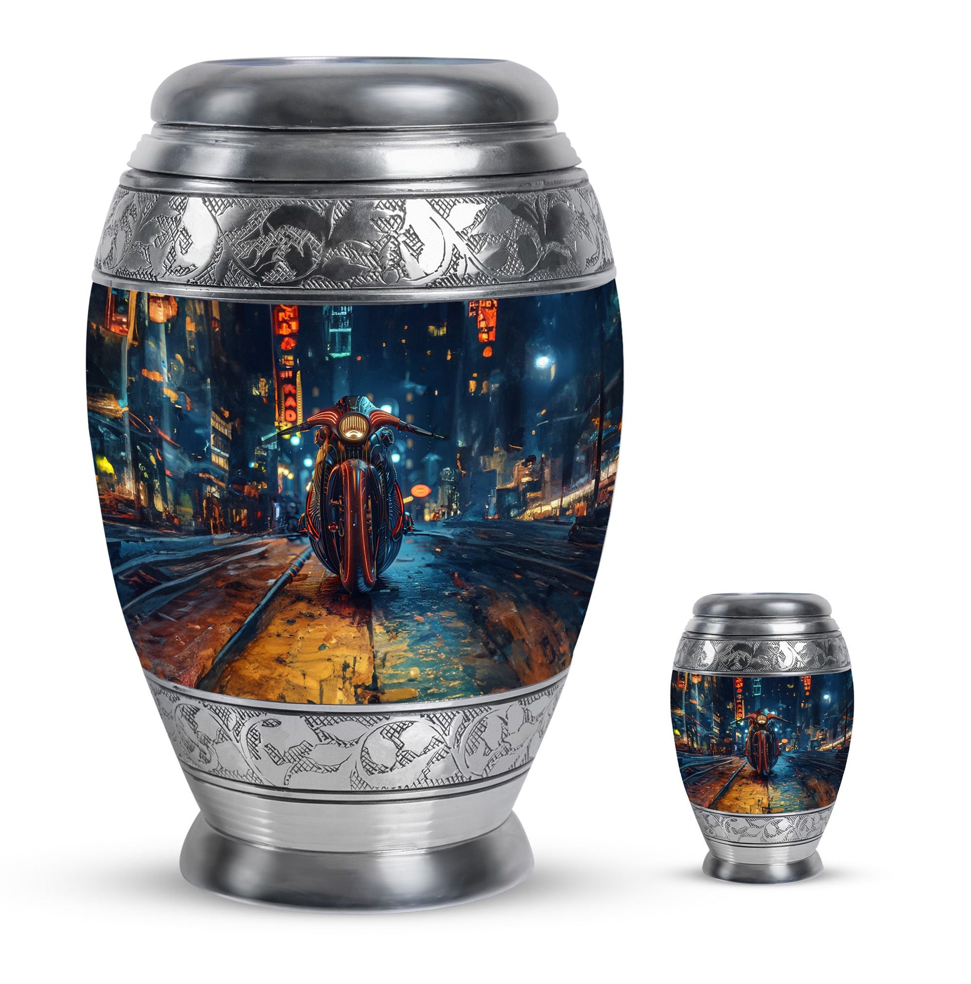 Motorcycle Theme Large Urn With 1 Keepsake Urn
