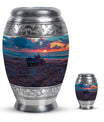Motorcycle Theme Large Urn With 1 Keepsake Urn