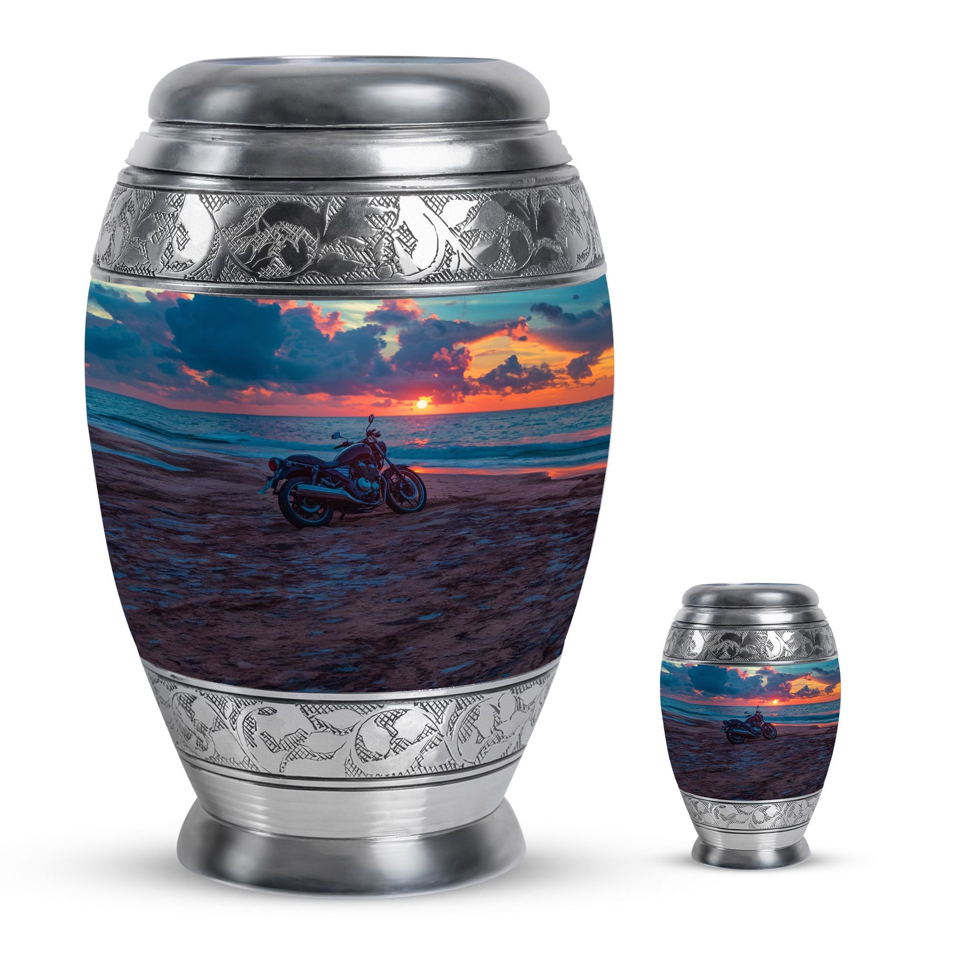 Motorcycle Theme Large Urn With 1 Keepsake Urn