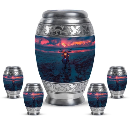 Motorcycle Theme Large Urn With 4 Keepsake Urn