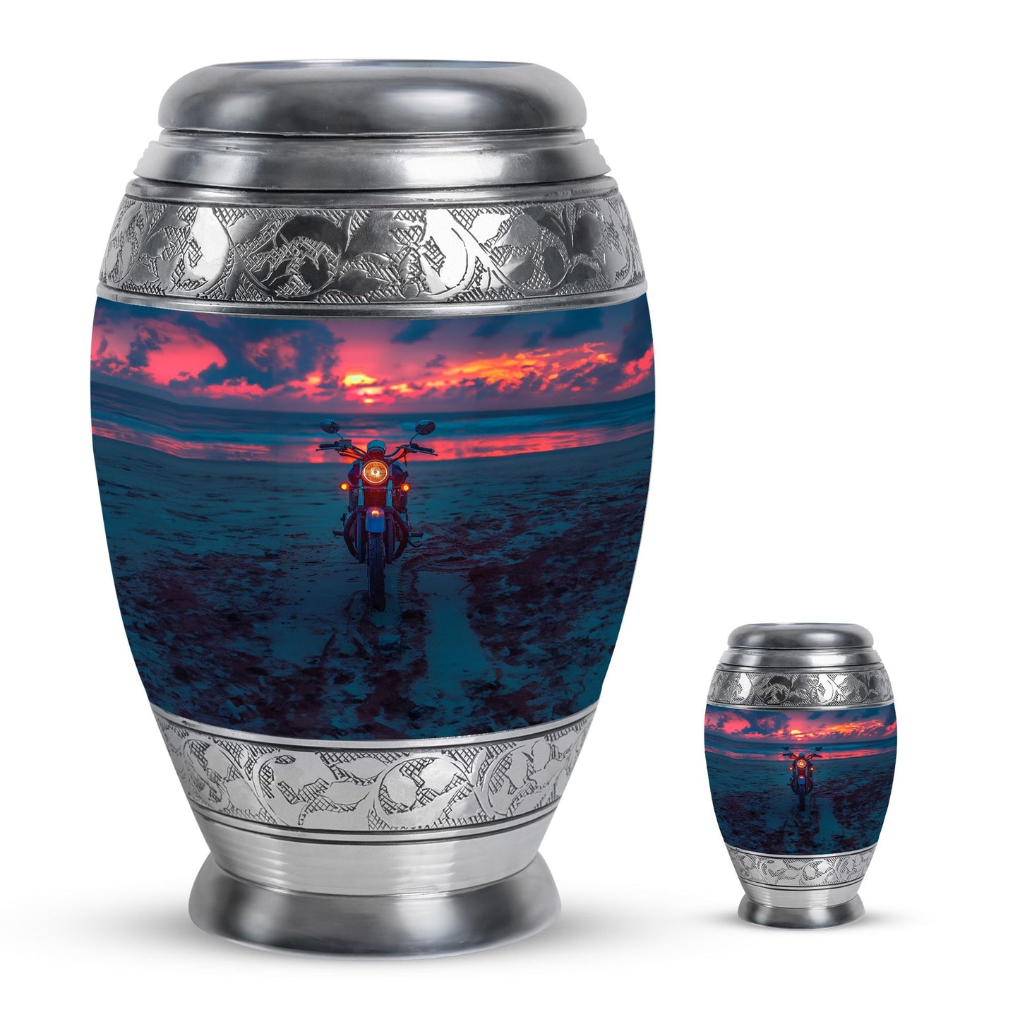 Motorcycle Theme Large Urn With 1 Keepsake Urn