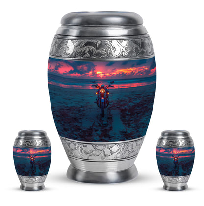 Motorcycle Theme Large Urn With 2 Keepsake Urn