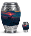 Motorcycle Theme Large Urn With 1 Keepsake Urn