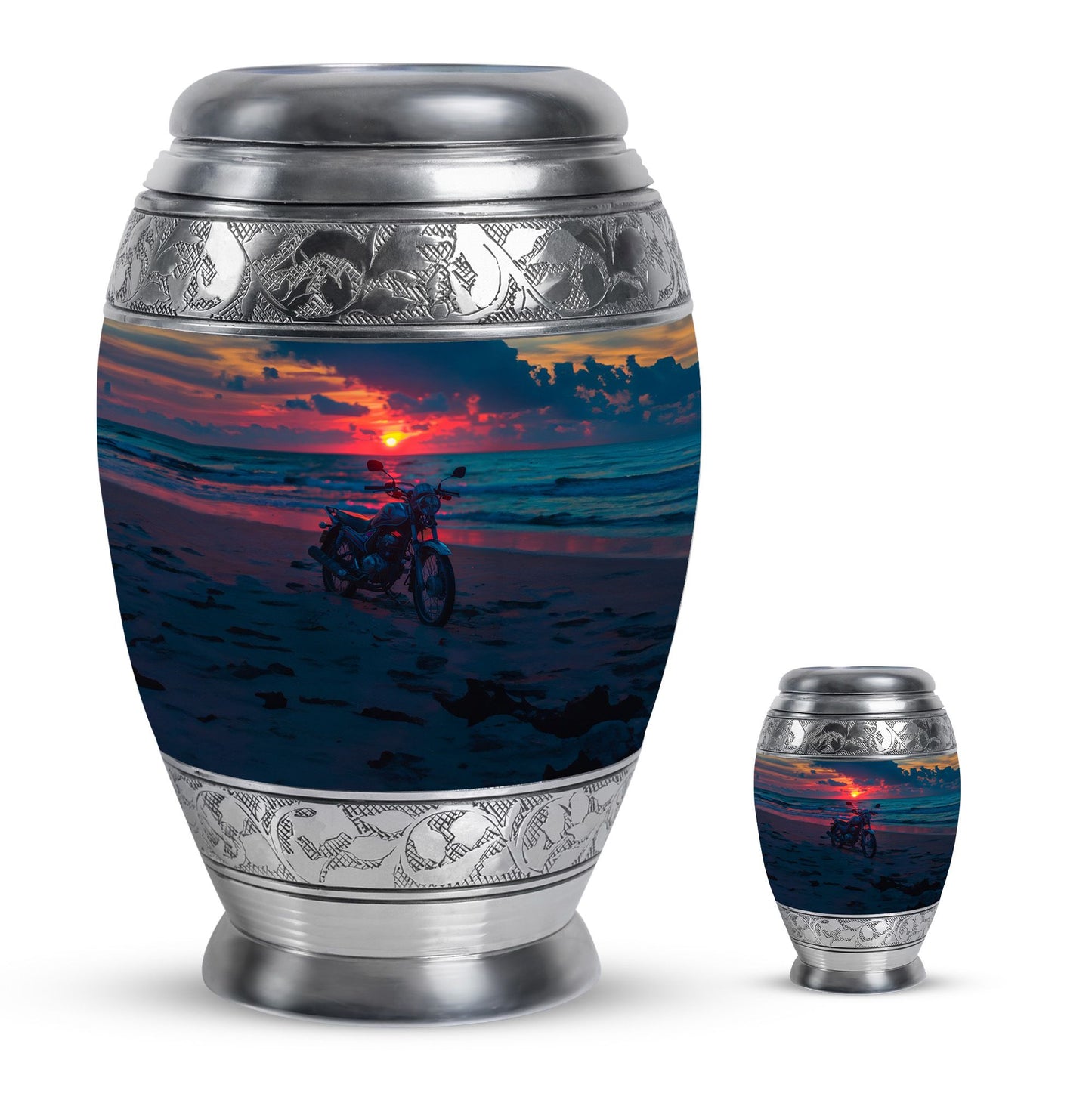 Motorcycle Theme Large Urn With 1 Keepsake Urn