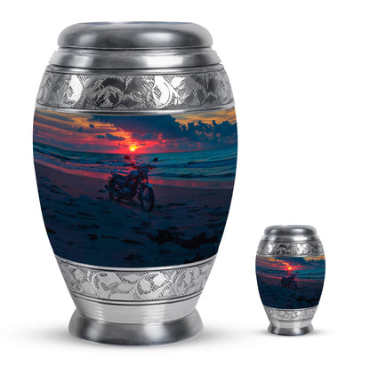 Motorcycle Theme Large Urn With 1 Keepsake Urn