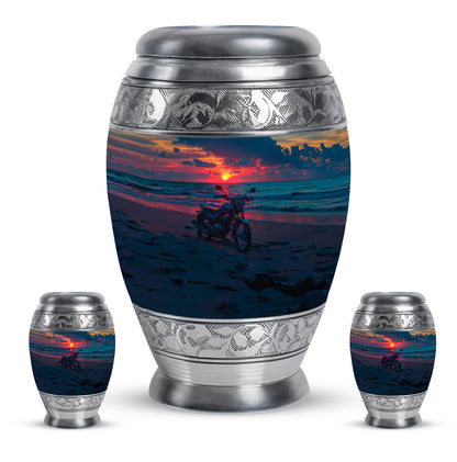 Motorcycle Theme Large Urn With 2 Keepsake Urn