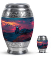 Motorcycle Theme Large Urn With 1 Keepsake Urn