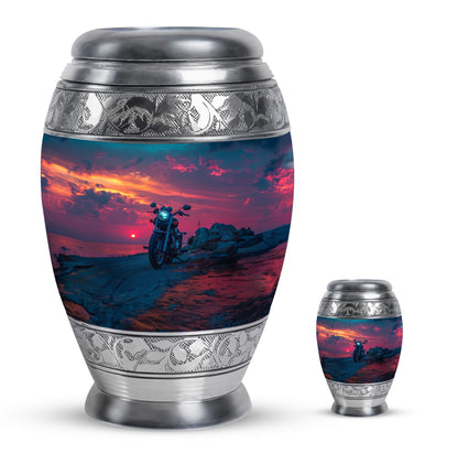 Motorcycle Theme Large Urn With 1 Keepsake Urn