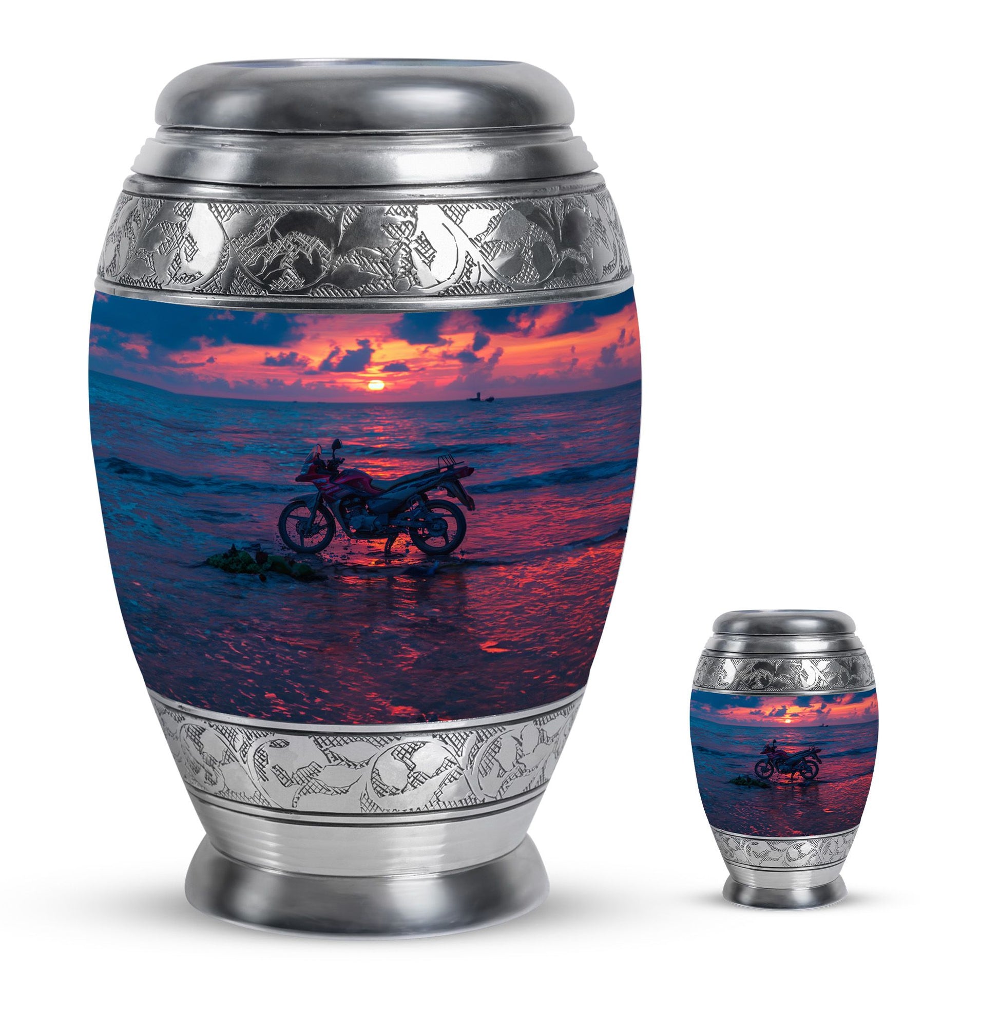 Motorcycle Theme Large Urn With 1 Keepsake Urn