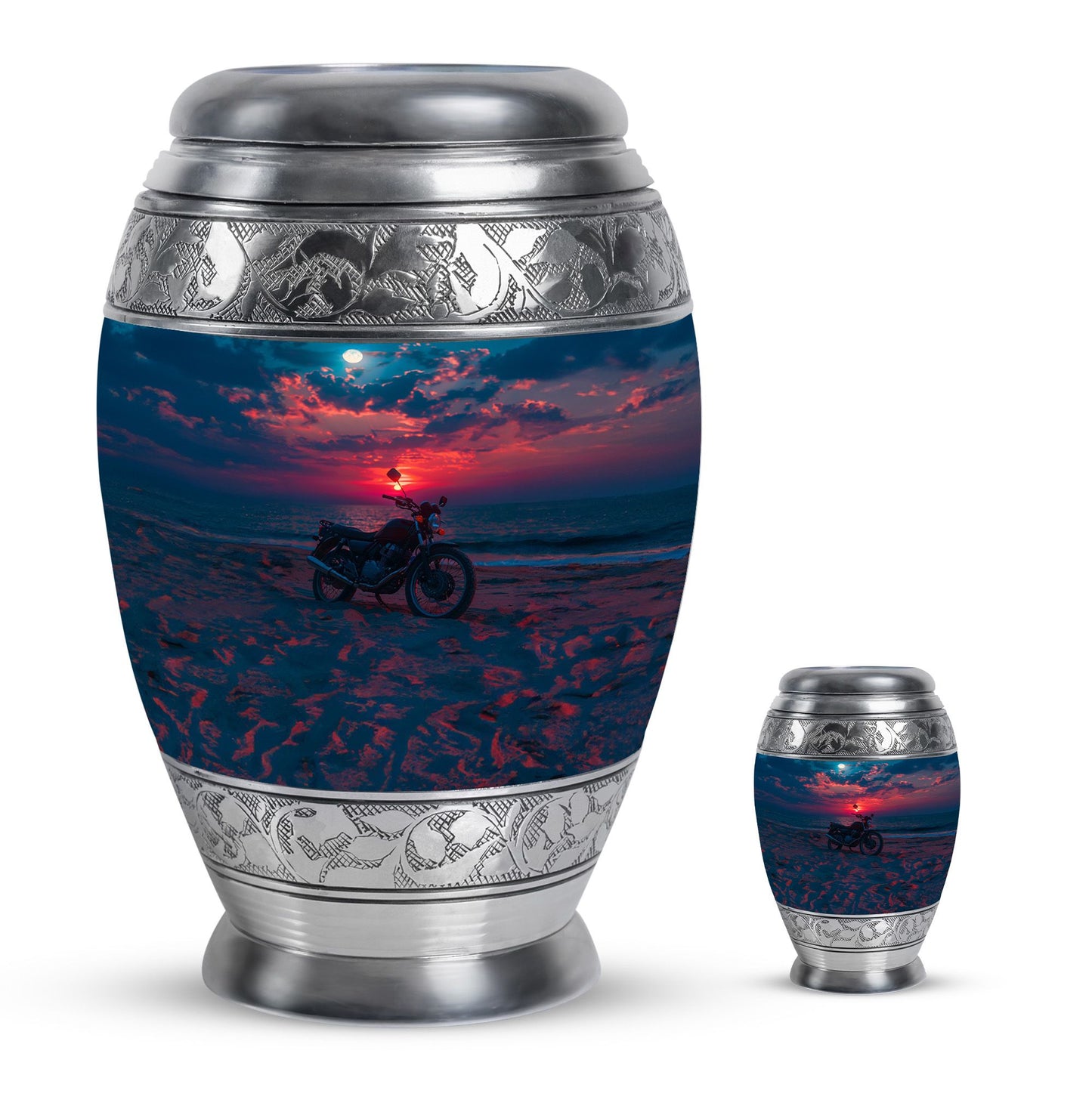 Motorcycle Theme Large Urn With 1 Keepsake Urn