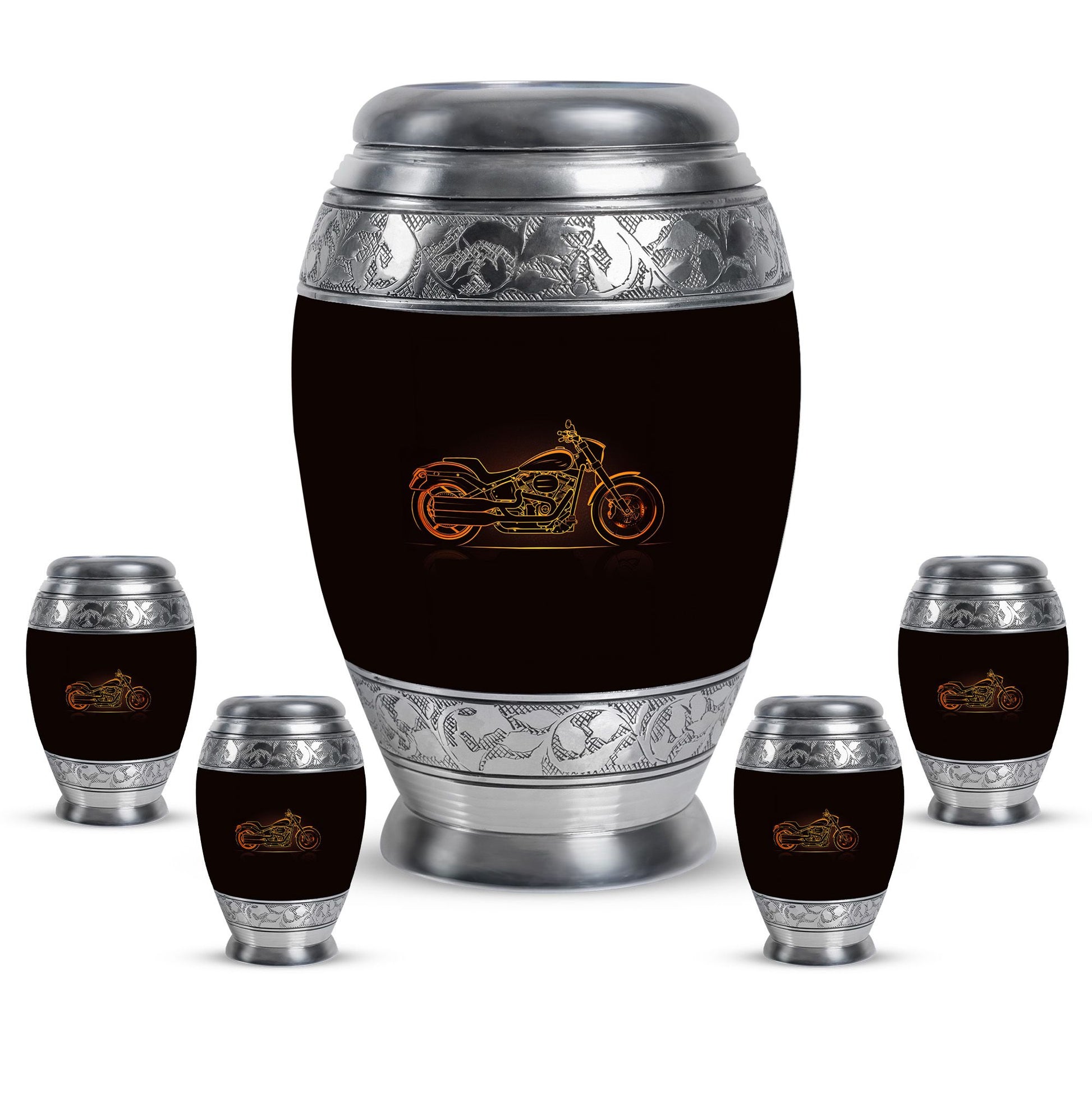 Motorcycle Theme Large Urn With 4 Keepsake Urn