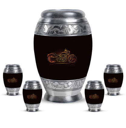 Motorcycle Theme Large Urn With 4 Keepsake Urn