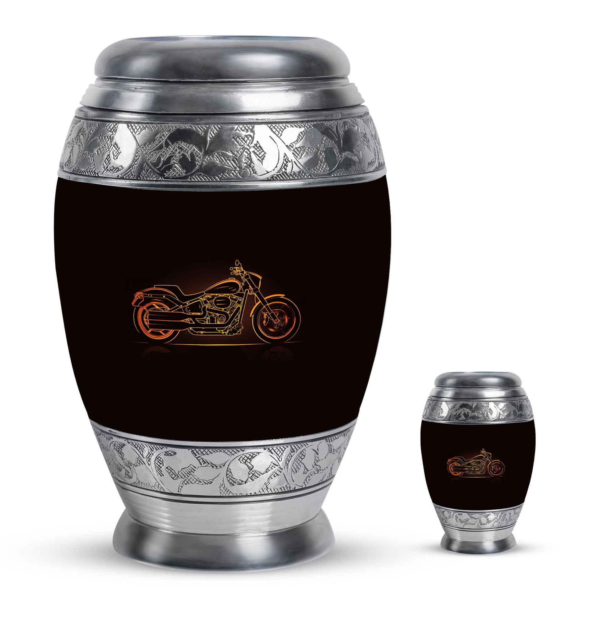 Motorcycle Theme Large Urn With 1 Keepsake Urn
