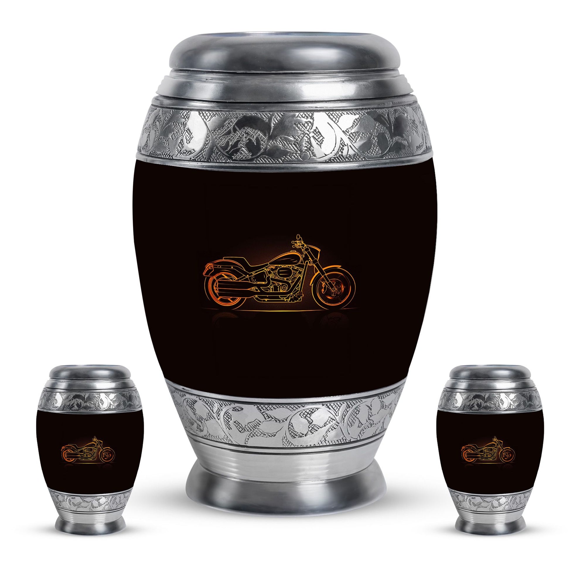 Motorcycle Theme Large Urn With 2 Keepsake Urn