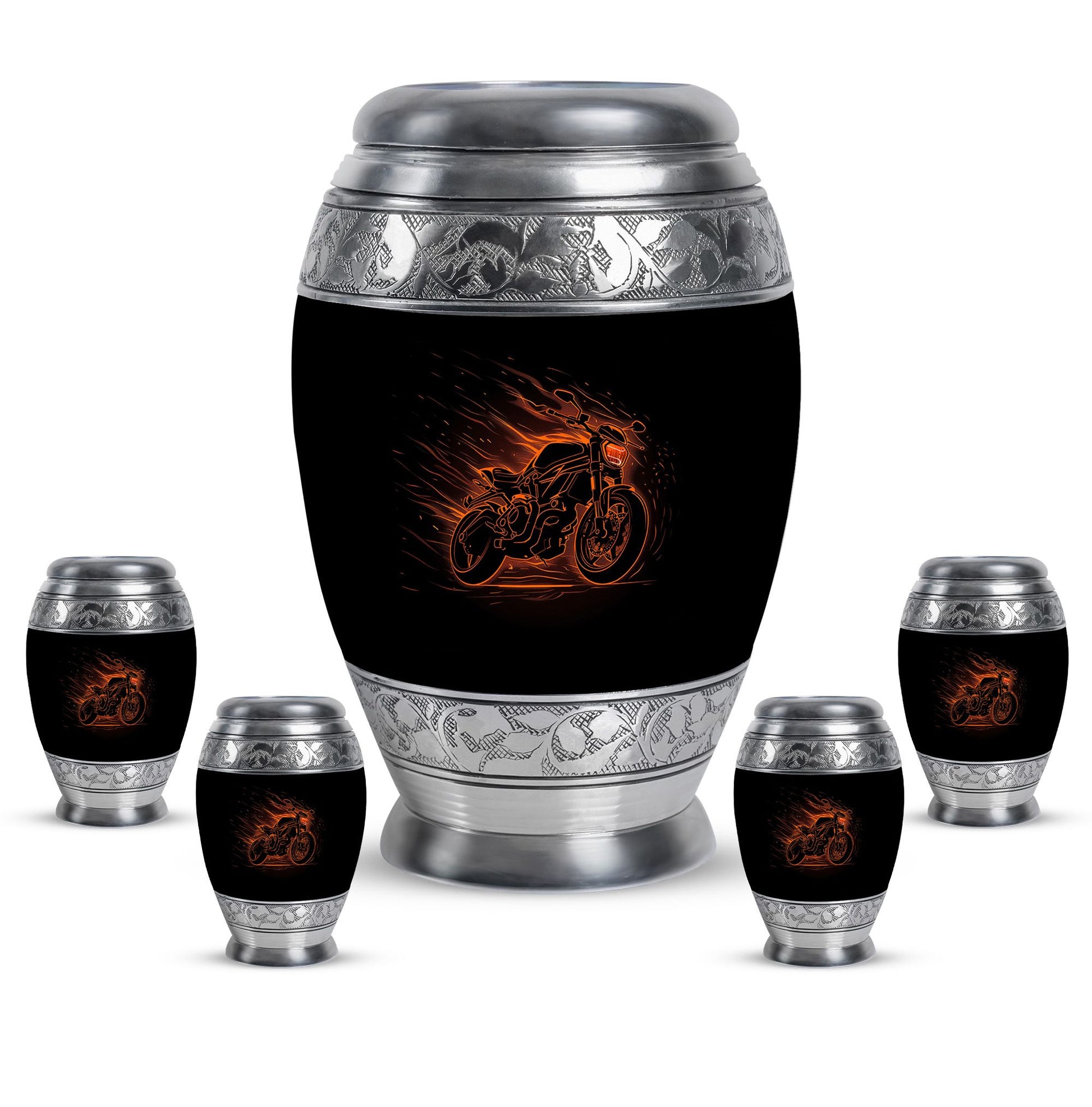 Motorcycle Theme Large Urn With 4 Keepsake Urn