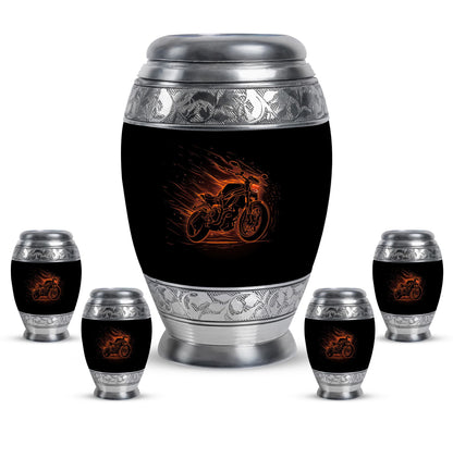 Motorcycle Theme Large Urn With 4 Keepsake Urn
