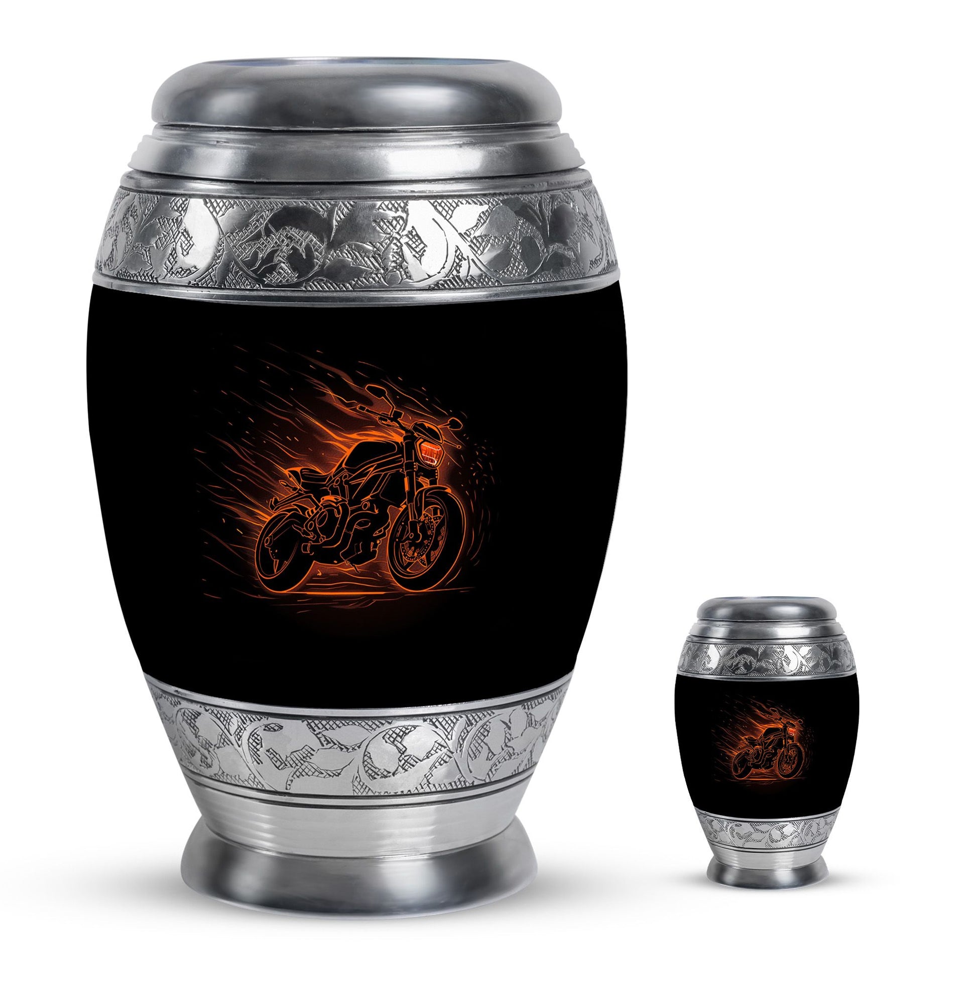 Motorcycle Theme Large Urn With 1 Keepsake Urn