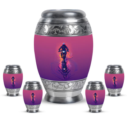Motorcycle Theme Large Urn With 4 Keepsake Urn