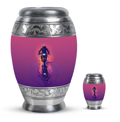 Motorcycle Theme Large Urn With 1 Keepsake Urn