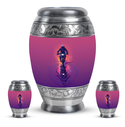 Motorcycle Theme Large Urn With 2 Keepsake Urn