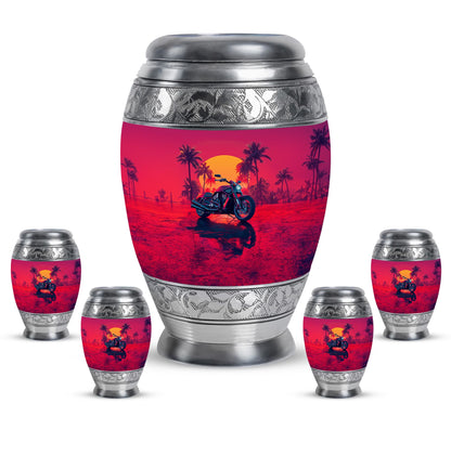 Motorcycle Theme Large Urn With 4 Keepsake Urn