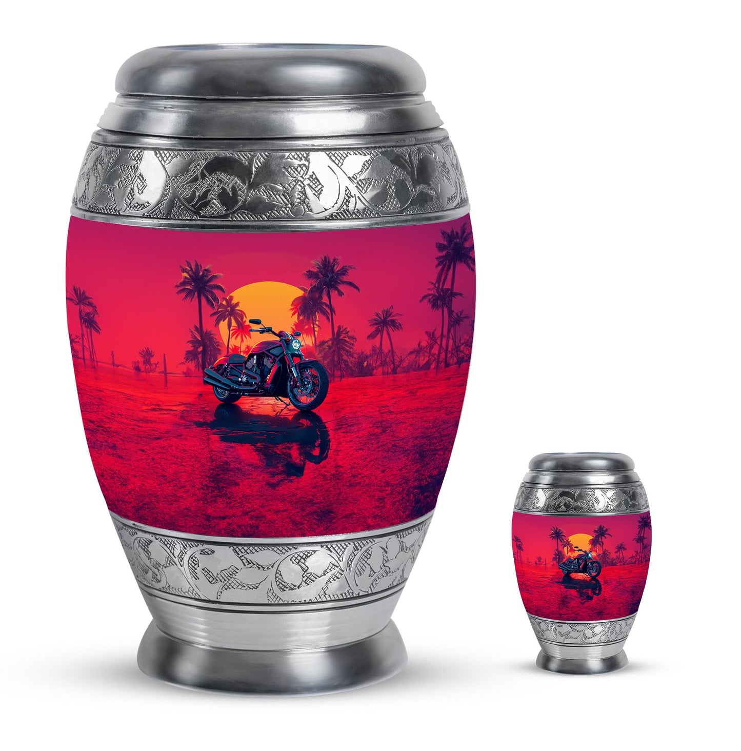 Motorcycle Theme Large Urn With 1 Keepsake Urn