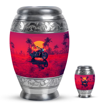 Motorcycle Theme Large Urn With 1 Keepsake Urn