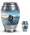 Motorcycle Theme Large Urn With 1 Keepsake Urn