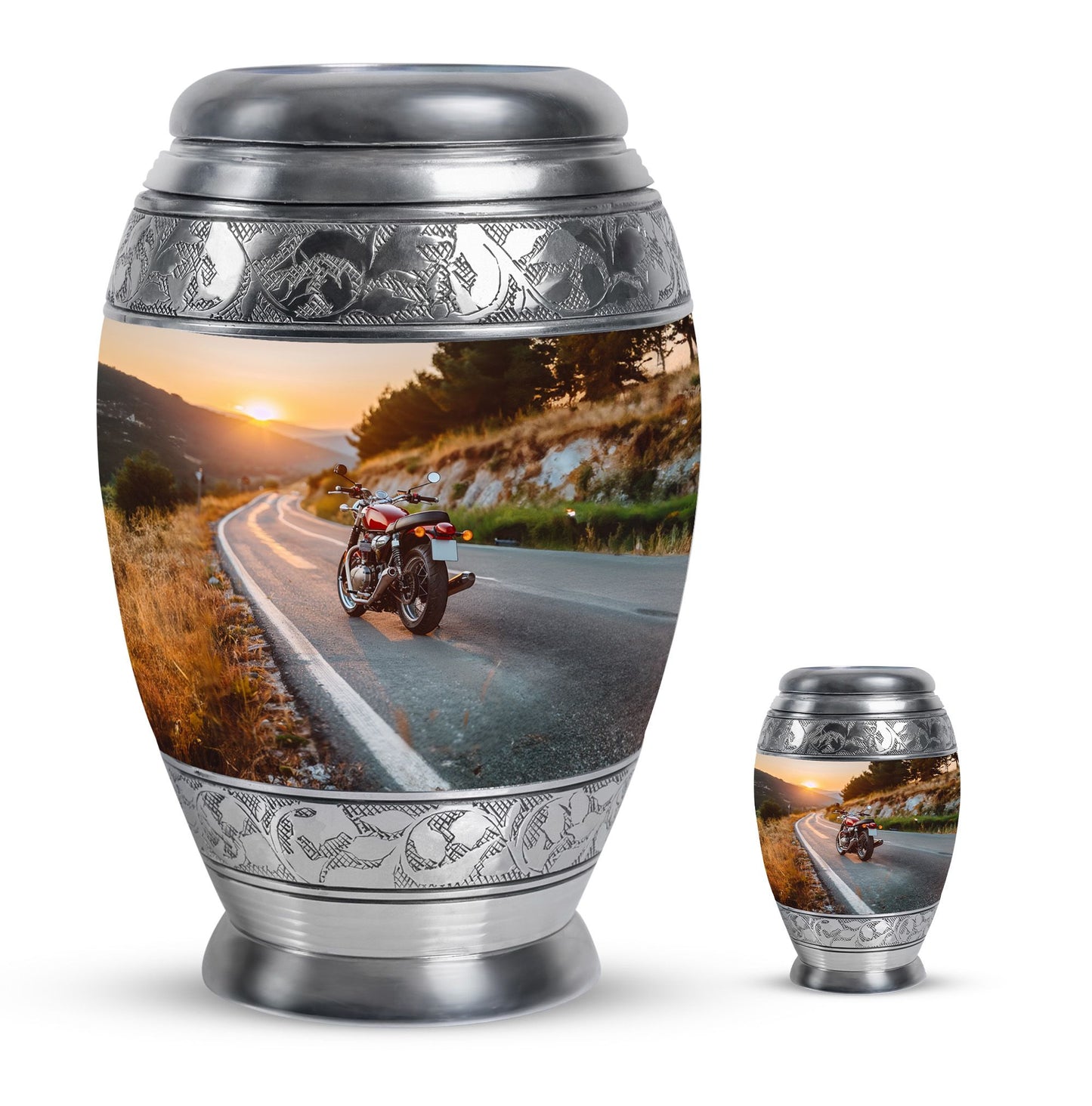 Motorcycle Theme Large Urn With 1 Keepsake Urn