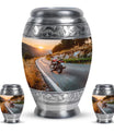 Motorcycle Theme Large Urn With 2 Keepsake Urn