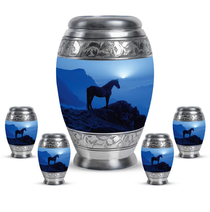 Horse Theme Large Urn With 4 Keepsake Urn