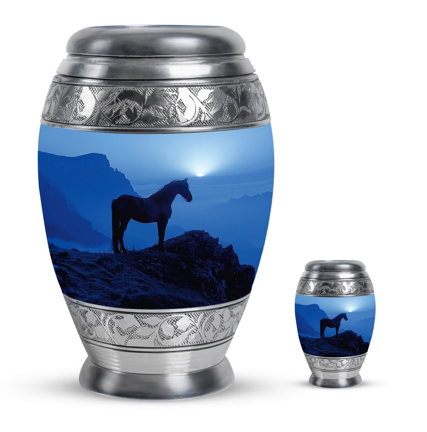 Horse Theme Large Urn With 1 Keepsake Urn