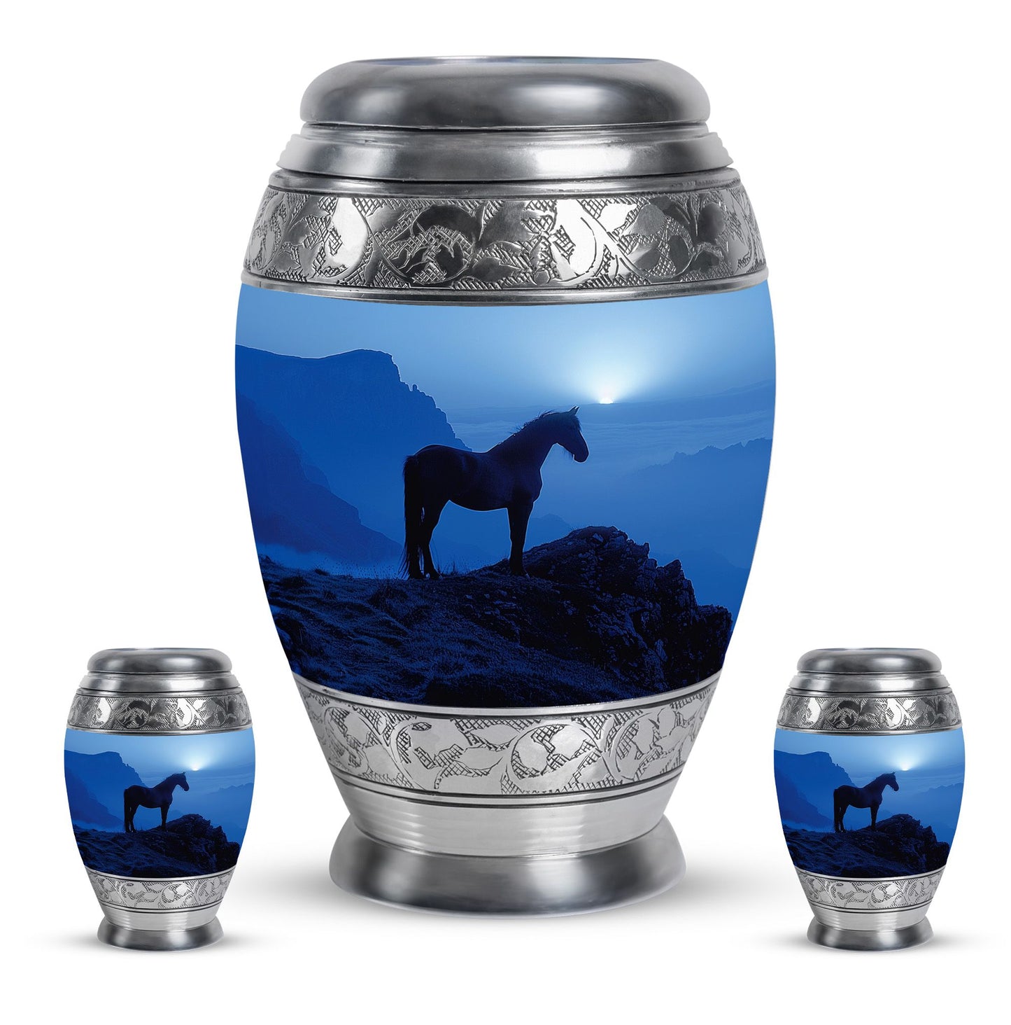 Horse Theme Large Urn With 2 Keepsake Urn