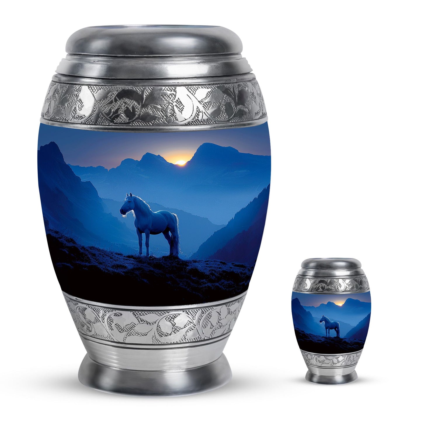 Horse Theme Large Urn With 1 Keepsake Urn