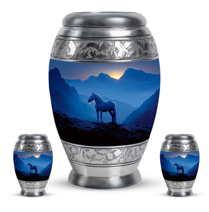 Horse Theme Large Urn With 2 Keepsake Urn