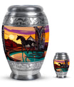 Horse Theme Large Urn With 1 Keepsake Urn