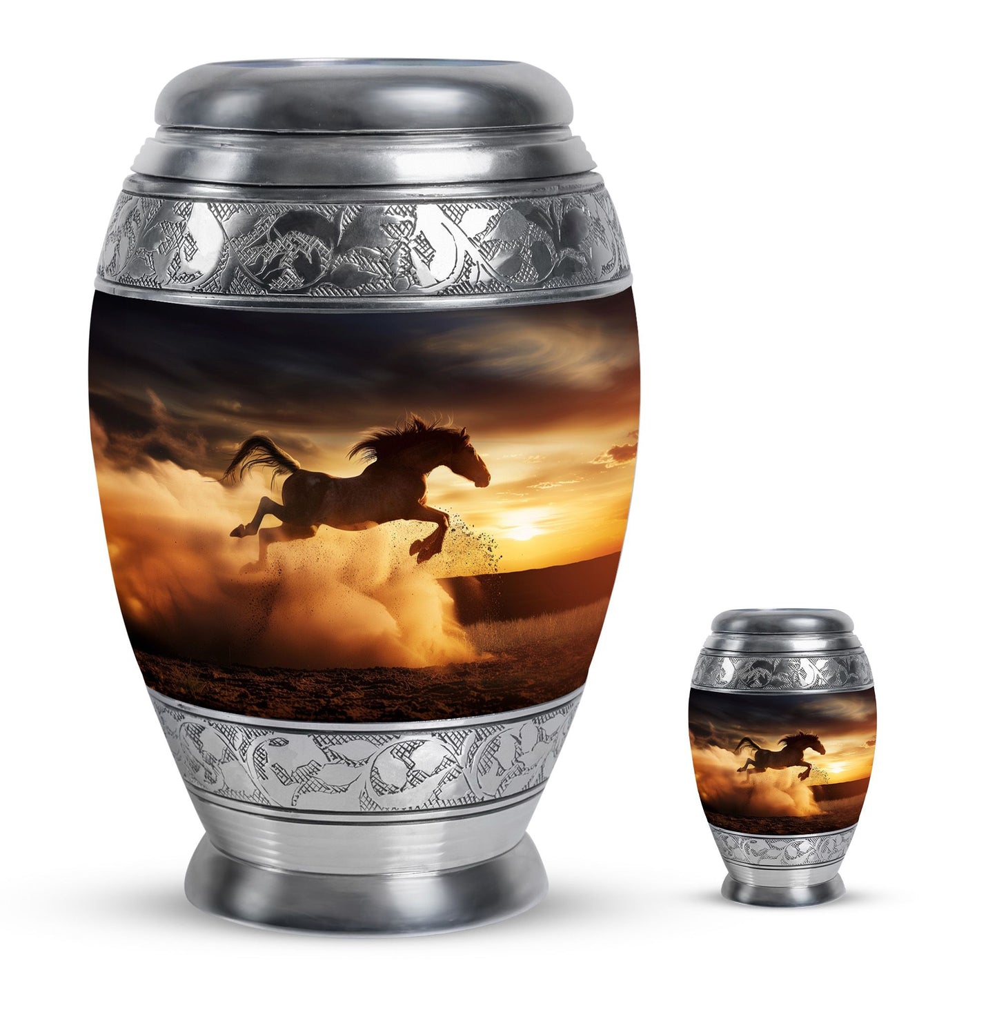 Horse Theme Large Urn With 1 Keepsake Urn