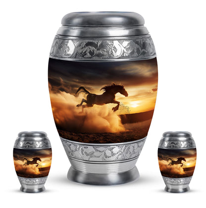 Horse Theme Large Urn With 2 Keepsake Urn