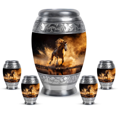 Horse Theme Large Urn With 4 Keepsake Urn