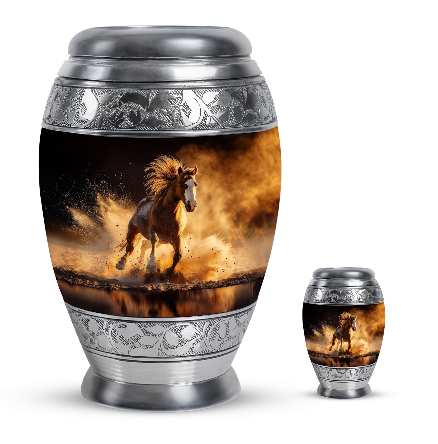 Horse Theme Large Urn With 1 Keepsake Urn