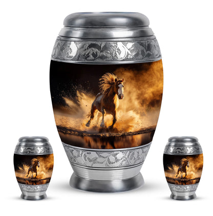 Horse Theme Large Urn With 2 Keepsake Urn